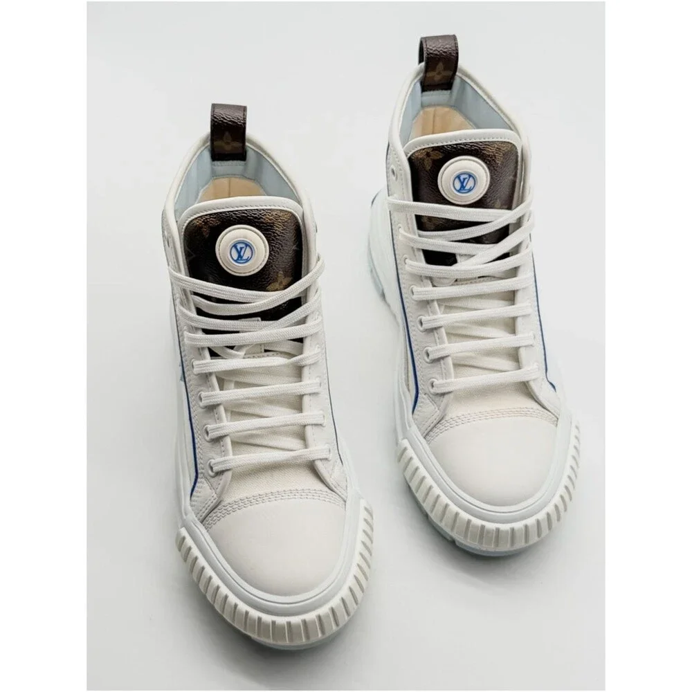 Louis Vuitton White Blue Canvas Squad High Top Sneakers LV Monogram EU 38 US 8